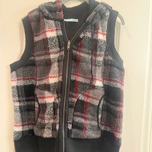 Maurices Plaid Hooded Vest - Black, Gray, Red